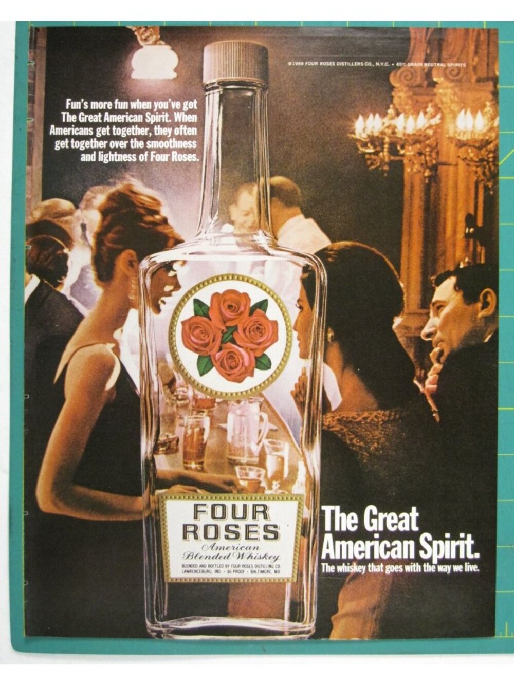 Print Ad Four Roses American Whiskey 1969 Vintage Cocktail Bar Decor MOD Fashion